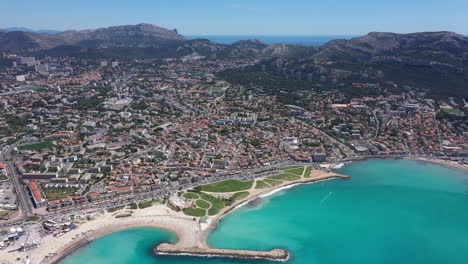 Marseille-France-aerial-back-traveling-large-view-beach-mediterranean-sea